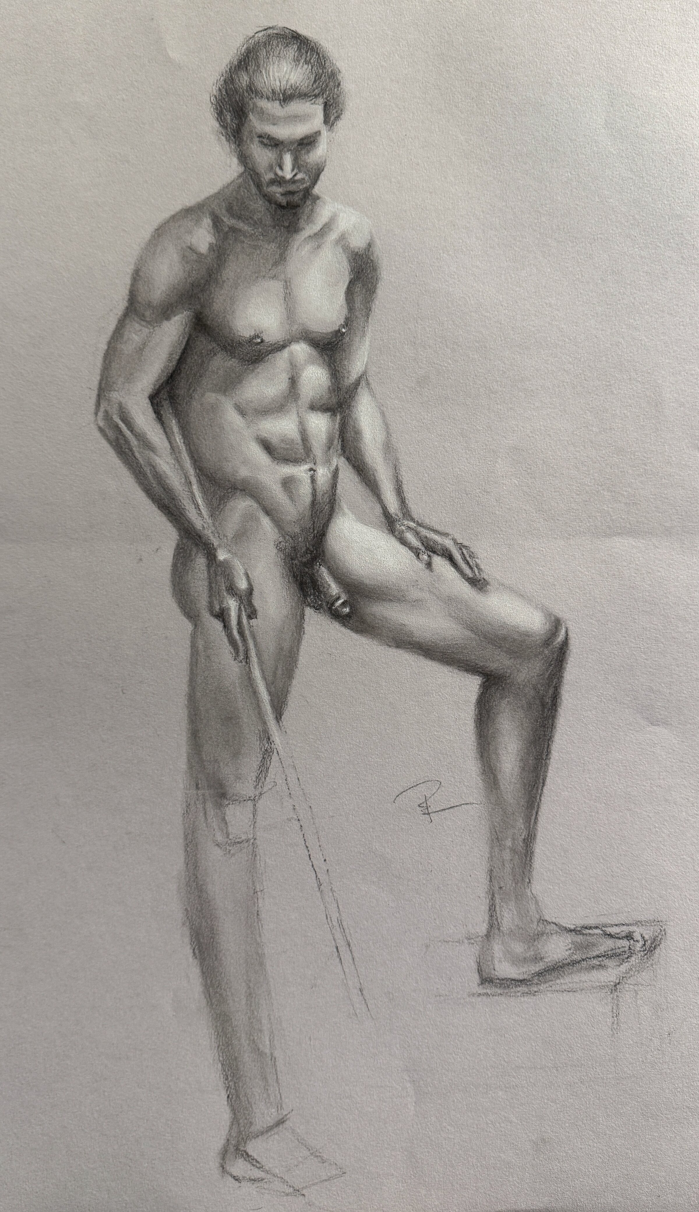 Live Study — Black & White Charcoal on Toned Paper