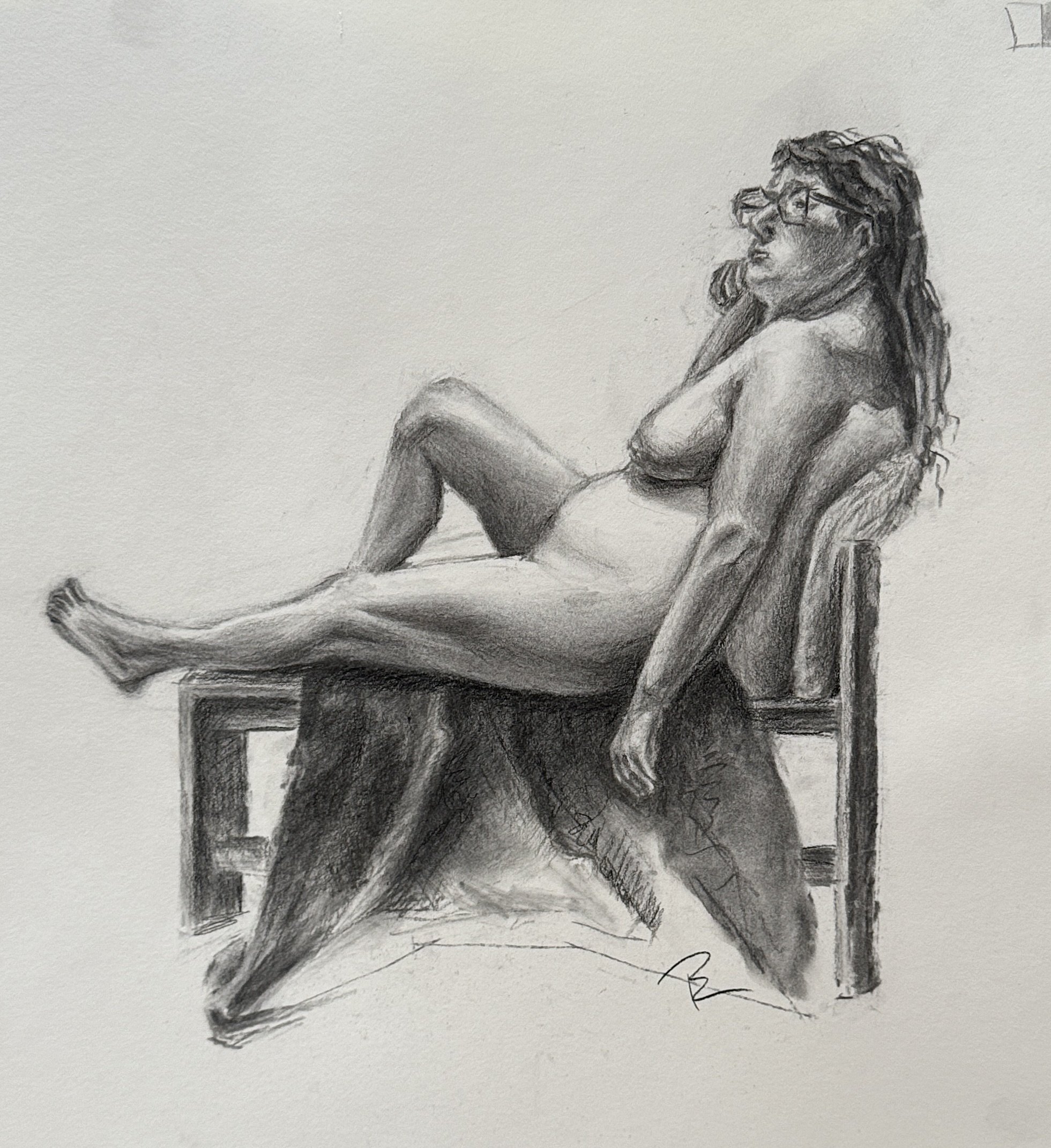 Live Model Study in Charcoal